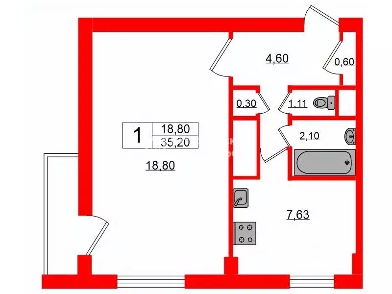 1-к кв. Санкт-Петербург ул. Пионерстроя, 15К2 (35.2 м) - Фото 1