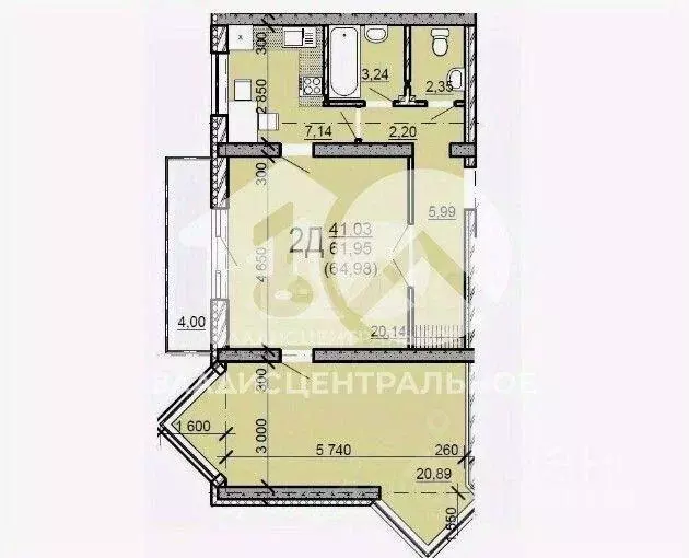Квартира, 2 комнаты, 61.95 м - Фото 0