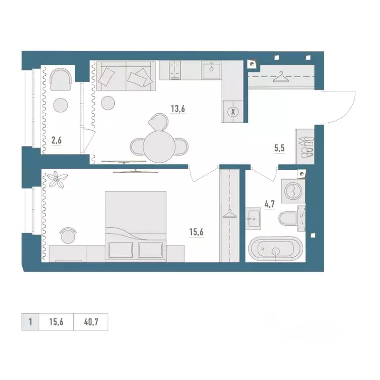 1-к кв. Башкортостан, Уфа Родина Парк жилой комплекс (40.7 м) - Фото 1
