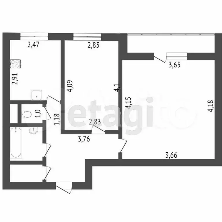 2-к. квартира, 46,1 м, 3/9 эт. - Фото 0