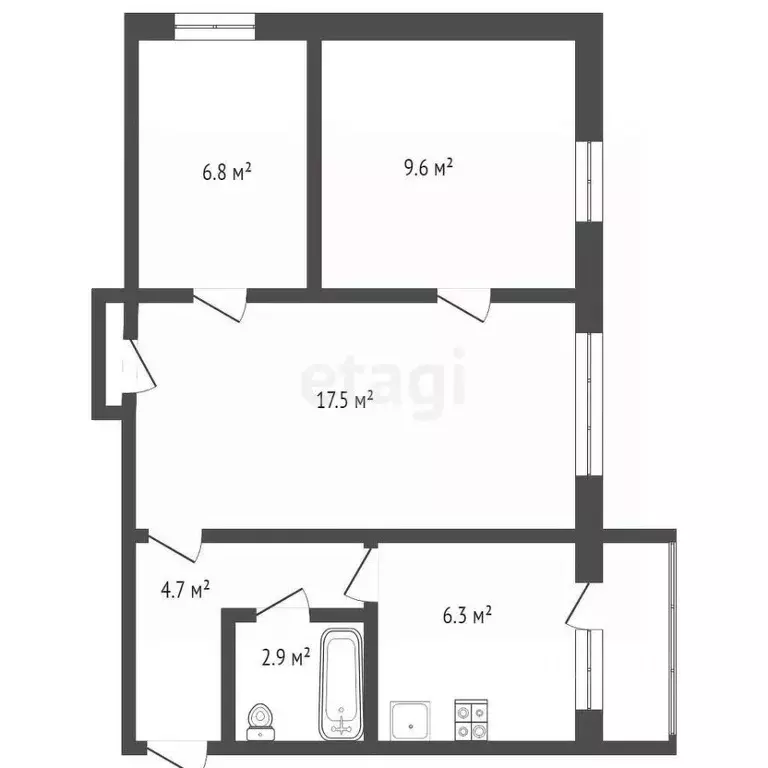 3-к кв. Брянская область, Брянск Орловская ул., 6 (48.6 м) - Фото 1