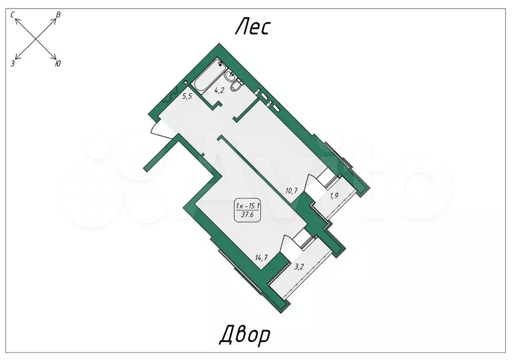 1-к. квартира, 37,6 м, 7/9 эт. - Фото 0