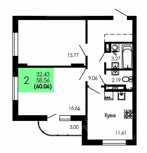 2-к кв. Воронежская область, Воронеж Оникс жилой комплекс (60.06 м) - Фото 1