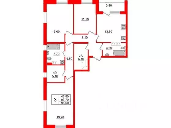 3-к кв. Санкт-Петербург Планерная ул., 99 (95.6 м) - Фото 0