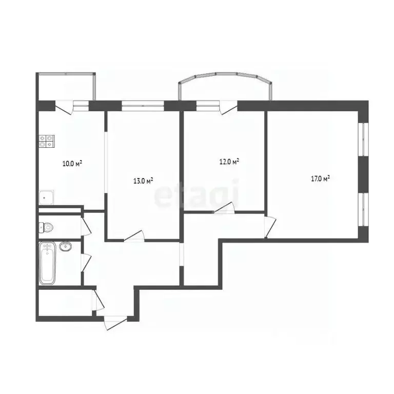 3-к кв. Тюменская область, Тюмень ул. Героев Космоса, 17 (74.0 м) - Фото 2