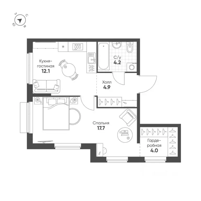 1-к кв. Свердловская область, Екатеринбург Солнечный жилрайон,  (42.9 ... - Фото 1