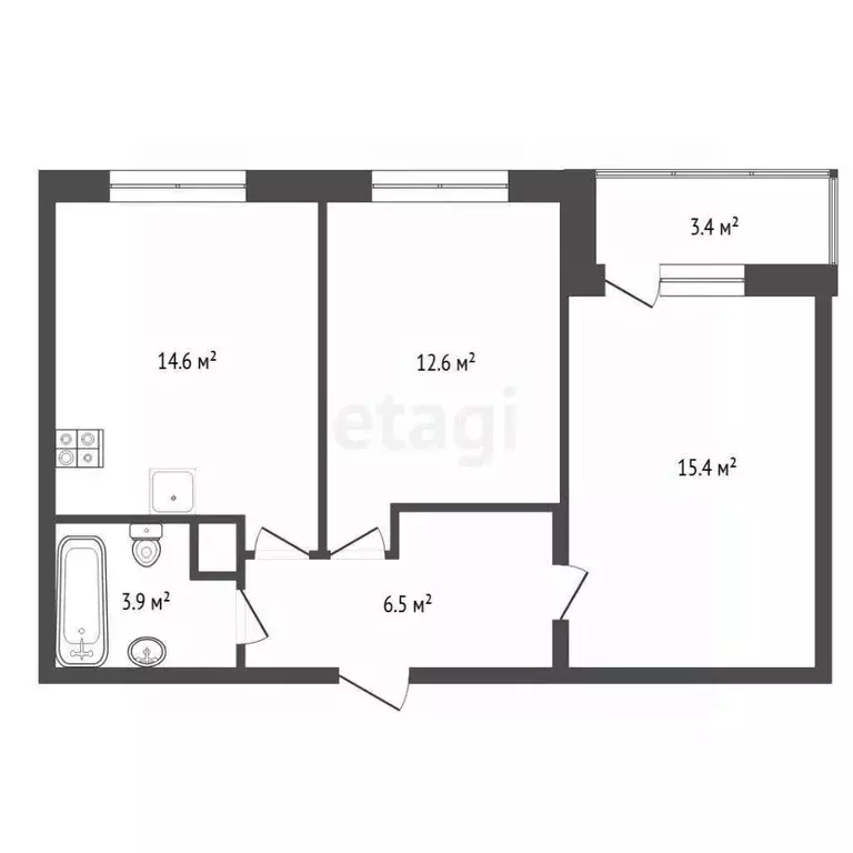 2-к кв. Тюменская область, Тюмень ул. Новоселов, 109 (53.8 м) - Фото 2