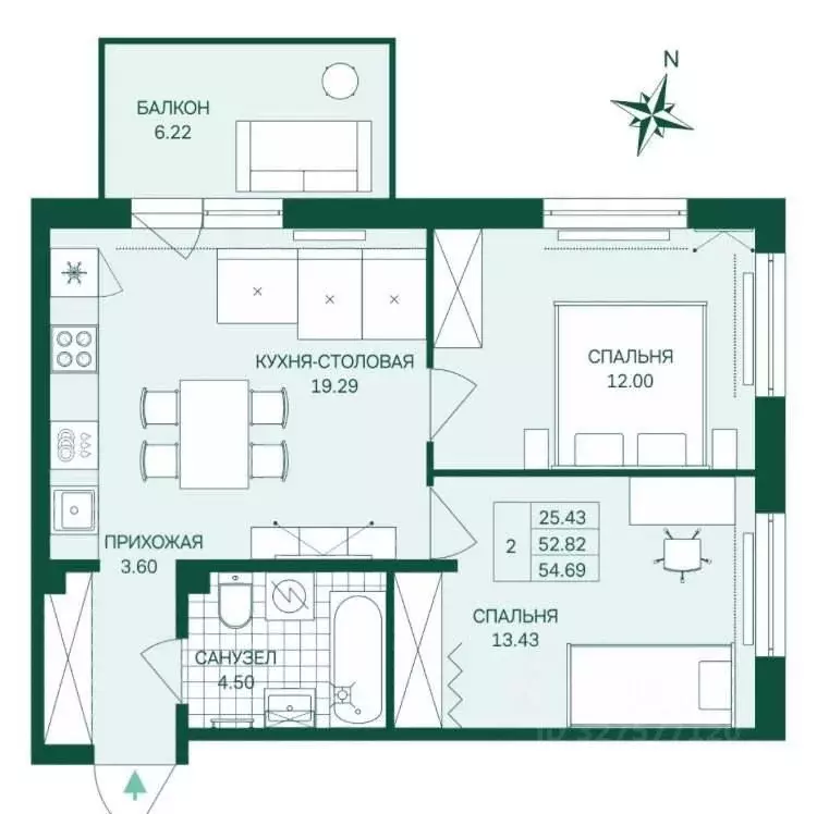 2-к кв. Ленинградская область, Всеволожск ул. Шинников, 2к4 (52.6 м) - Фото 2