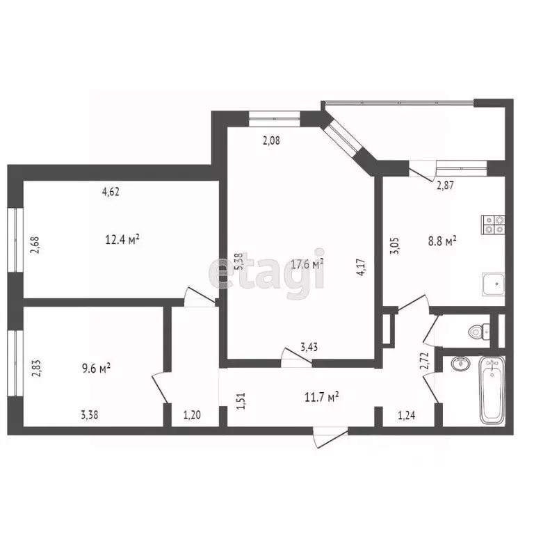 3-к кв. Ханты-Мансийский АО, Сургут ул. Энергетиков, 1/1 (64.6 м) - Фото 1