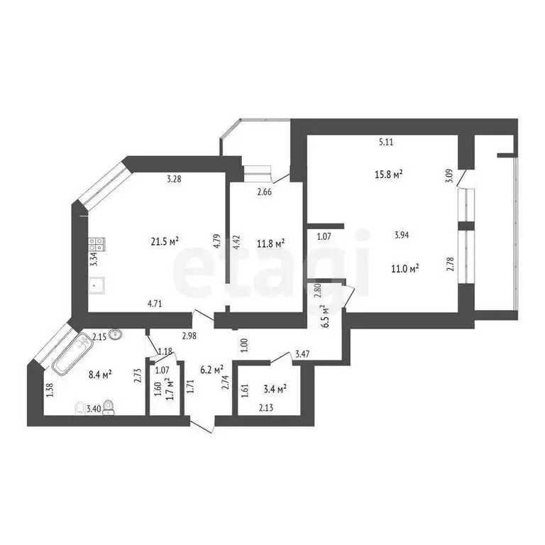 2-комнатная квартира: Тюмень, улица Николая Чаплина, 130 (86.3 м) - Фото 1