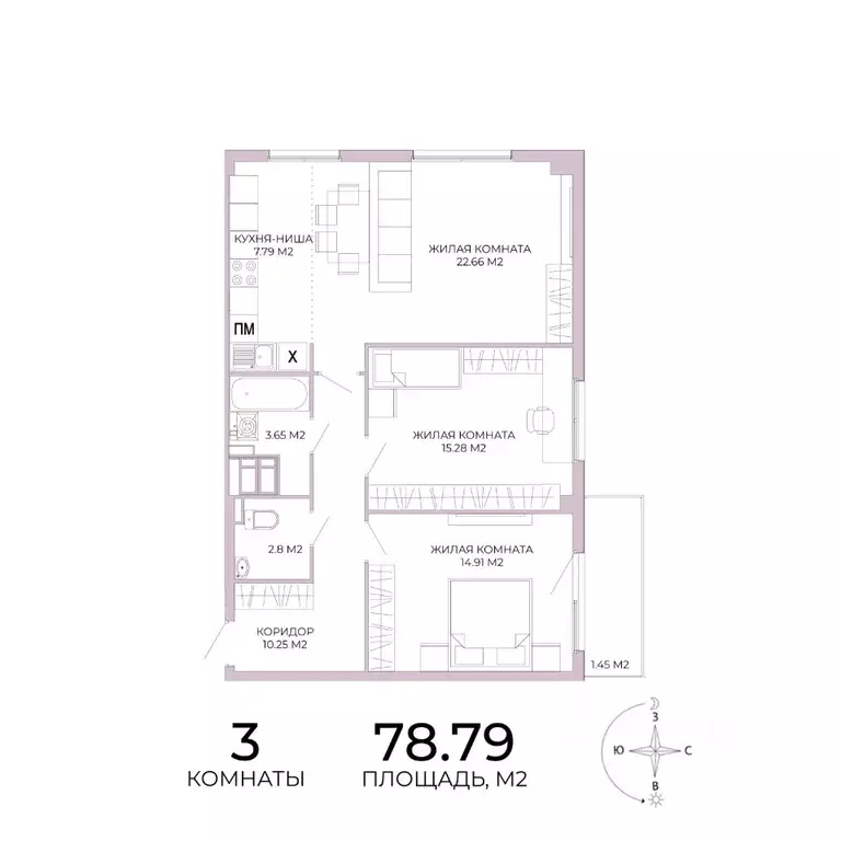 3-к кв. Пензенская область, Пенза Побочинская ул., с18 (78.79 м) - Фото 0