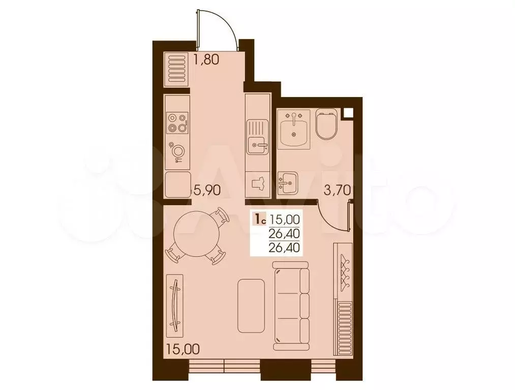 1-к. квартира, 26,4 м, 7/10 эт. - Фото 0