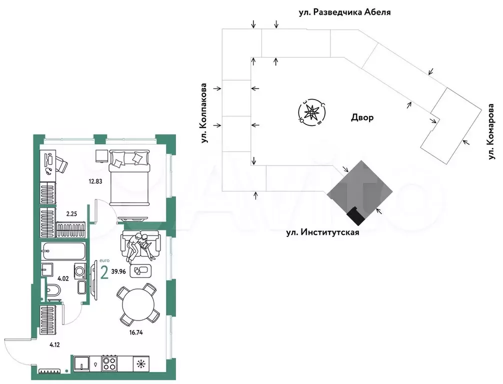 2-к. квартира, 40 м, 2/25 эт. - Фото 0