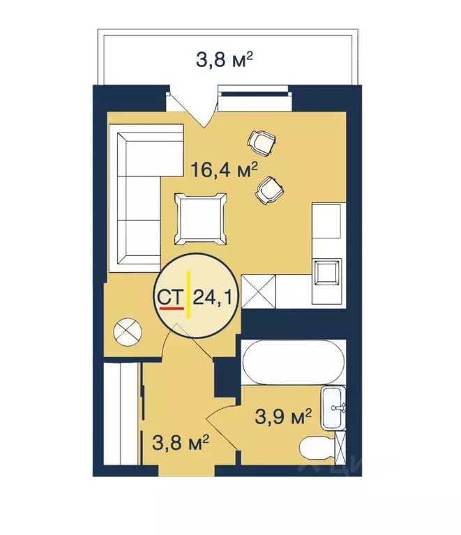 1-к кв. Тюменская область, Тюмень Таежная ул., 2 (24.1 м) - Фото 0
