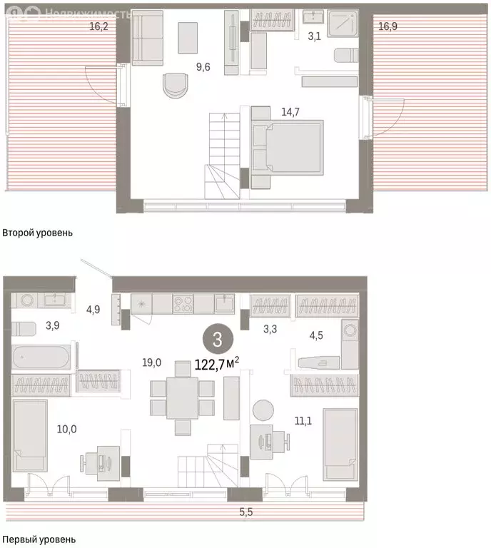 3-комнатная квартира: Тюмень, улица Республики, 205к2 (125.9 м) - Фото 2