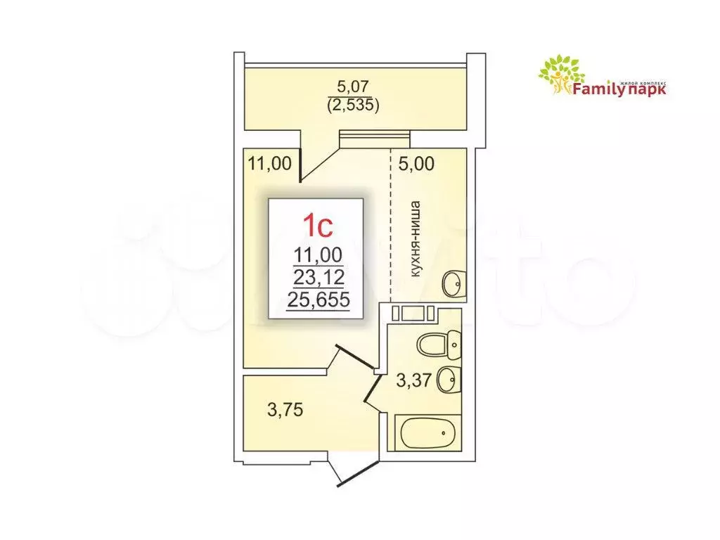 Квартира-студия, 25,7 м, 2/10 эт. - Фото 0