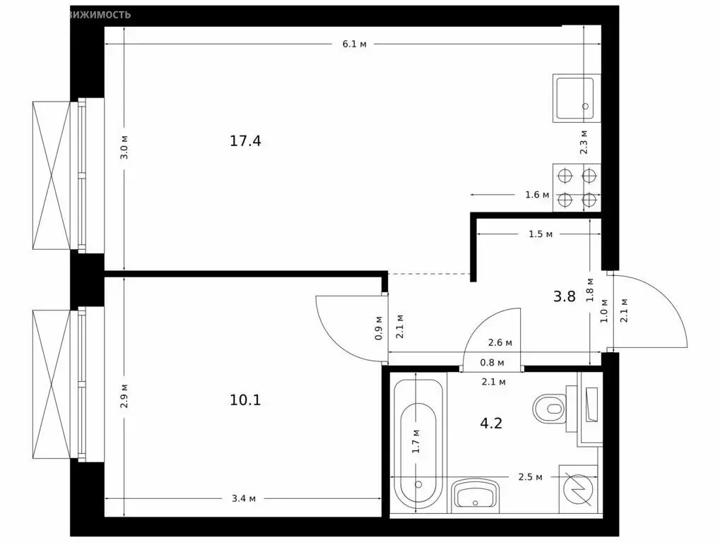 1-комнатная квартира: Казань, ЖК Сиберово, 3 (35.5 м) - Фото 1