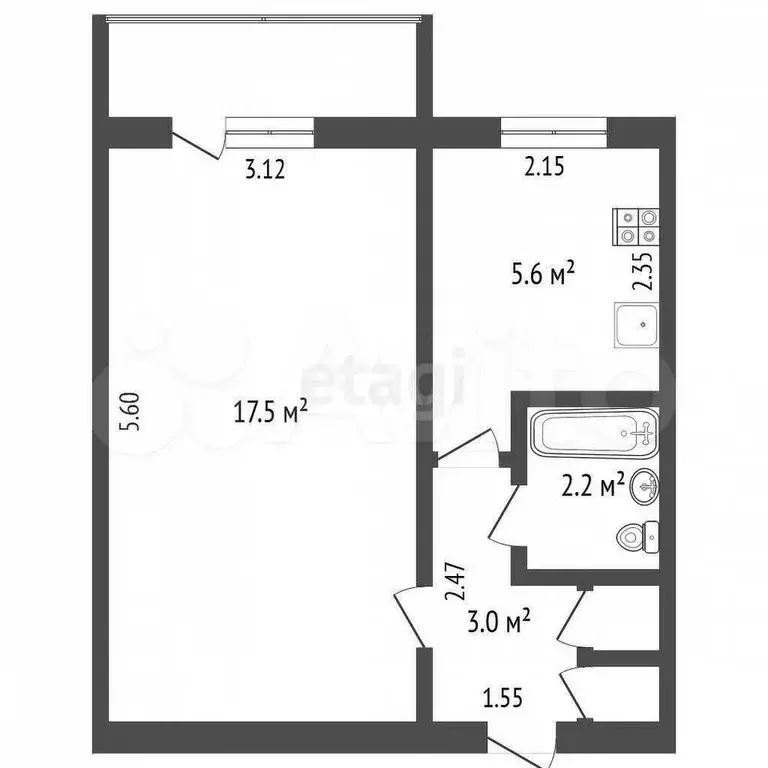 1-к. квартира, 29 м, 4/5 эт. - Фото 0