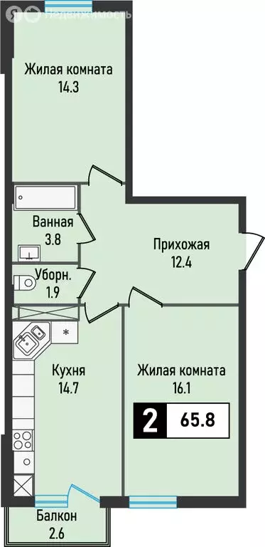 2-комнатная квартира: посёлок Иноземцево, улица Рядового Панченко, ... - Фото 0