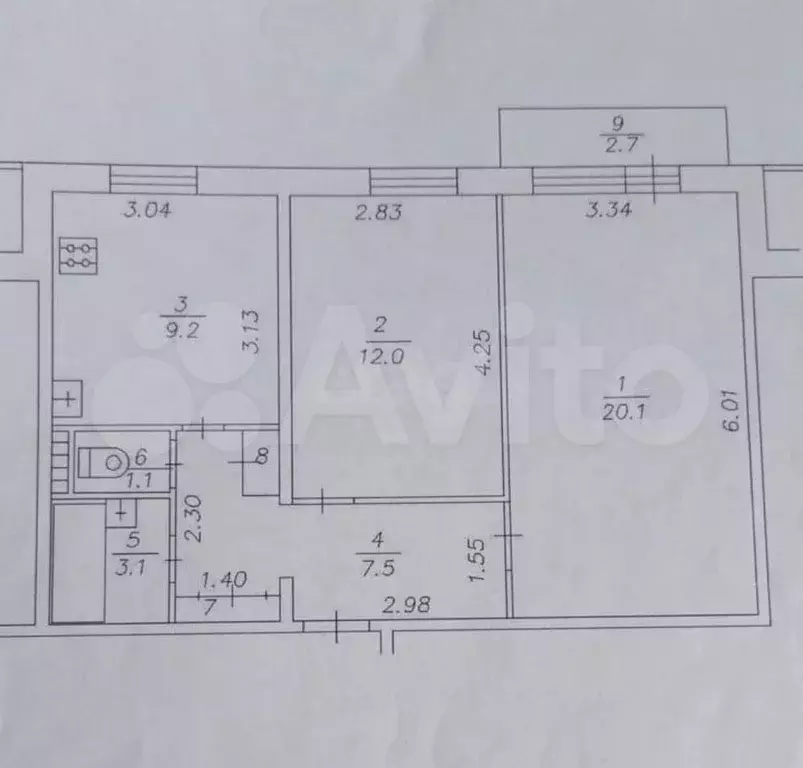 2-к. квартира, 50,2 м, 2/5 эт. - Фото 0