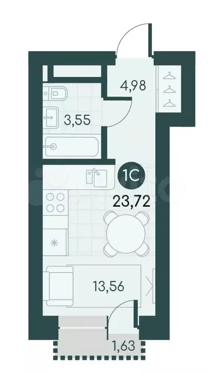 Квартира-студия, 23,7 м, 7/12 эт. - Фото 0