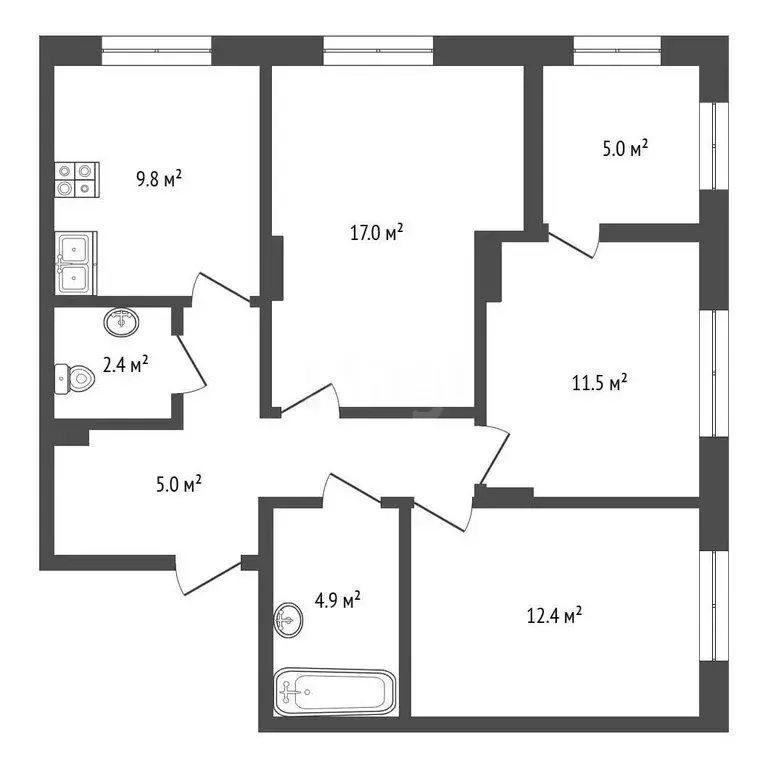 3-комнатная квартира: Томск, улица Пушкина, 61/10 (70 м) - Фото 1