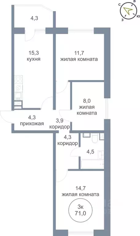 3-к кв. Ханты-Мансийский АО, Нефтеюганск 4-й мкр, 4 (71.0 м) - Фото 0