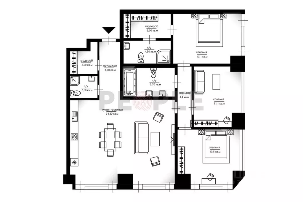 Квартира, 4 комнаты, 102.3 м - Фото 1
