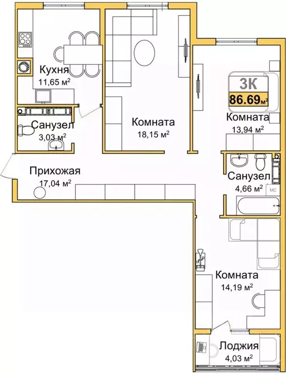 3-к кв. Крым, Симферополь ул. Батурина (84.67 м) - Фото 0