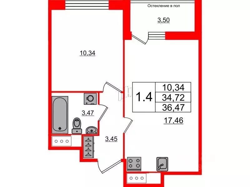 1-к кв. Санкт-Петербург 1-й Предпортовый проезд, 1 (34.72 м) - Фото 0