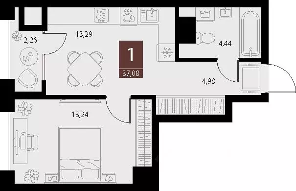 1-к кв. Рязанская область, Рязань ул. Бирюзова, 20с1 (37.08 м) - Фото 1