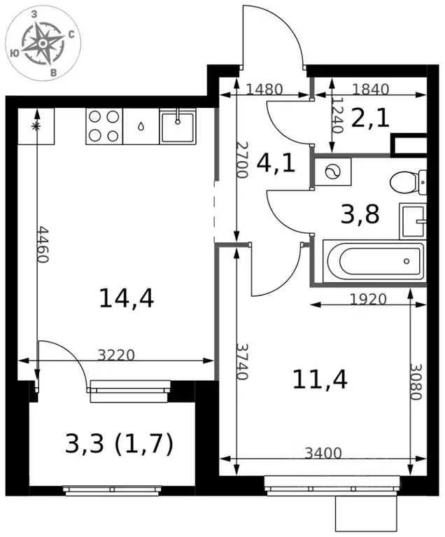 1-к кв. Московская область, Химки Клязьма-Старбеево мкр, Международный ... - Фото 1