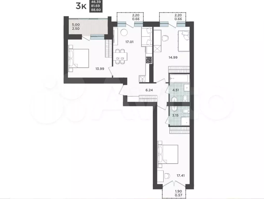 3-к. квартира, 81,7 м, 9/9 эт. - Фото 1