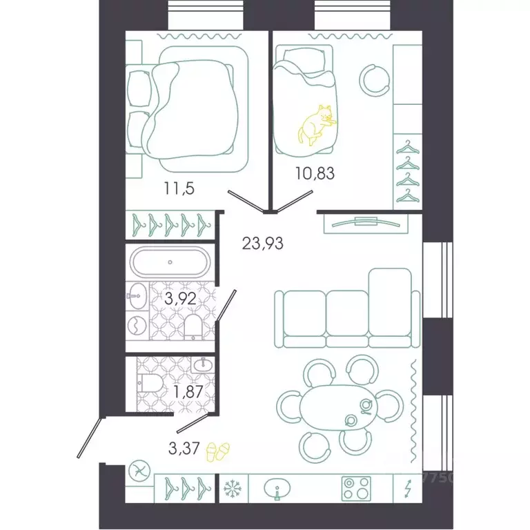 2-к кв. Пензенская область, Пенза Колышлейская ул., 7 (55.42 м) - Фото 1