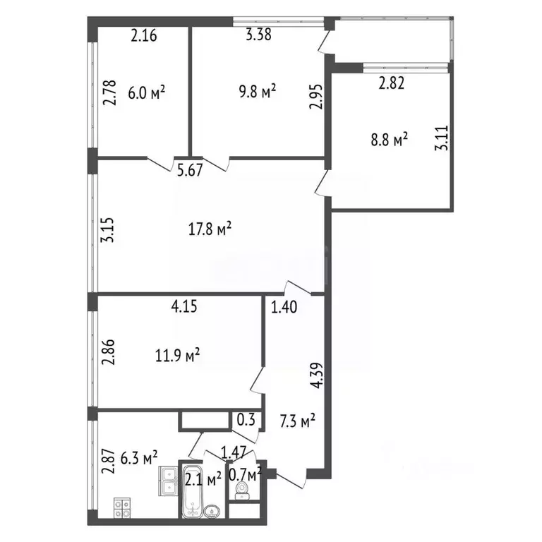 5-к кв. Санкт-Петербург ул. Стойкости, 29К1 (72.1 м) - Фото 2