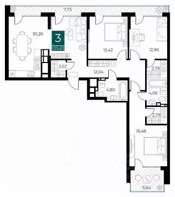 3-к кв. Рязанская область, Рязань Арт Кварталы жилой комплекс (105.63 ... - Фото 1