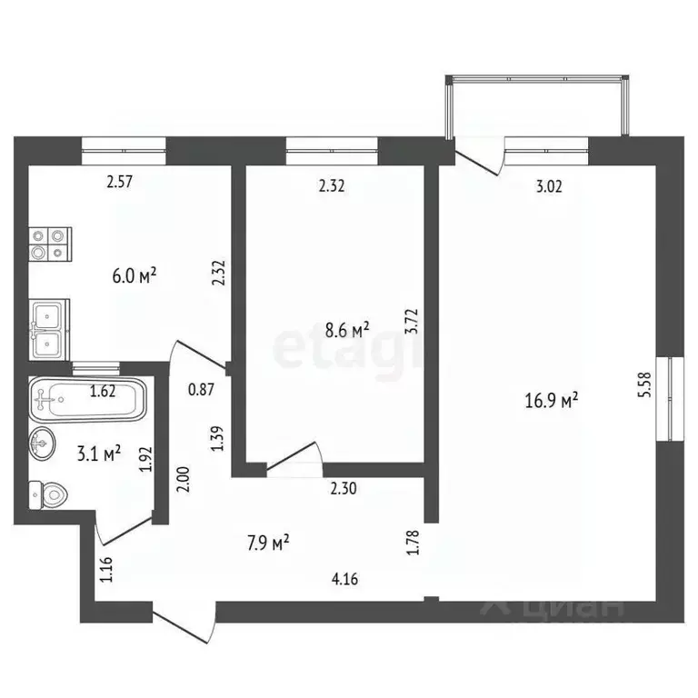 2-к кв. Самарская область, Отрадный Пионерская ул., 19 (42.5 м) - Фото 1