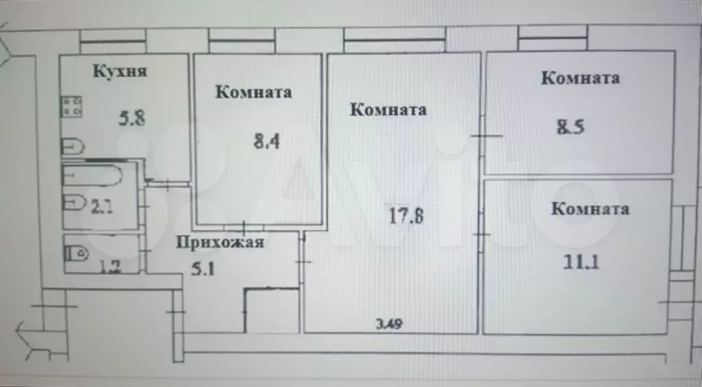 4-к. квартира, 80,5 м, 3/3 эт. - Фото 0