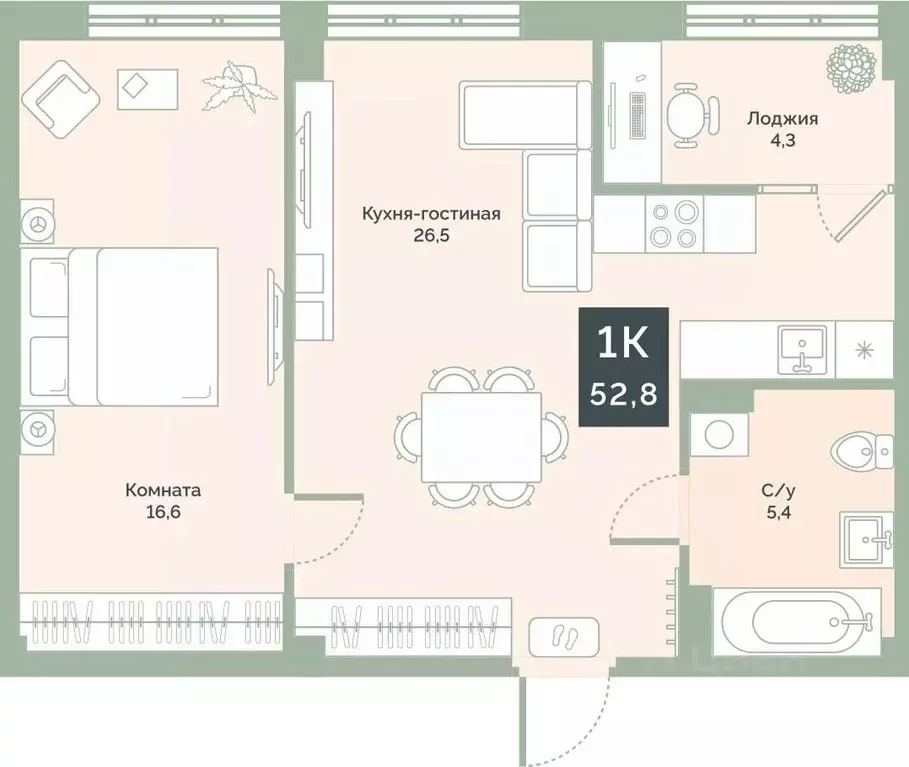 1-к кв. Курганская область, Курган Заозерный жилрайон, 6А мкр, ул. ... - Фото 1