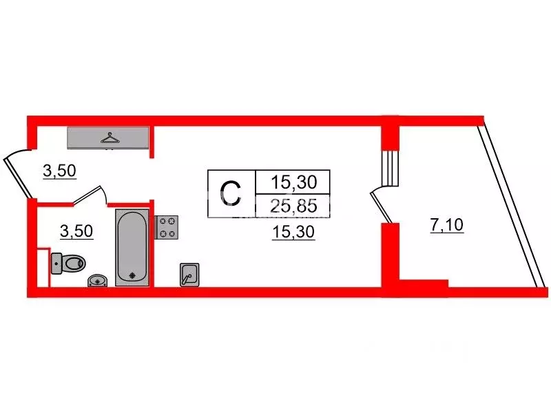 Студия Санкт-Петербург Усть-Славянка тер., ул. Заводская, 17 (25.85 м) - Фото 2