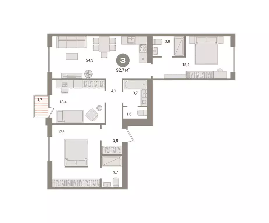 3-комнатная квартира: Новосибирский район, рабочий посёлок Краснообск, ... - Фото 2