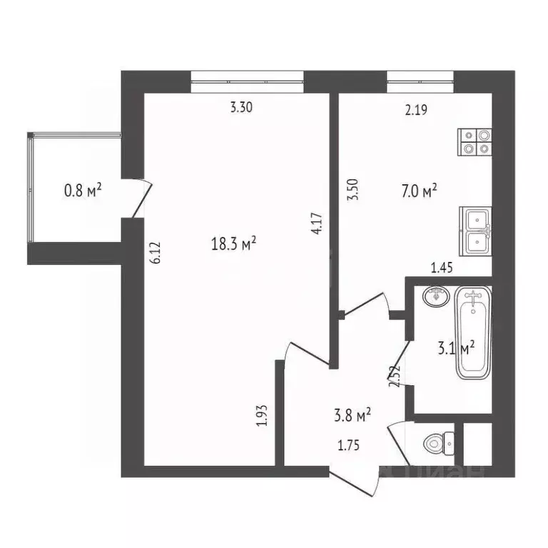 1-к кв. Башкортостан, Стерлитамак просп. Октября, 43 (32.2 м) - Фото 2