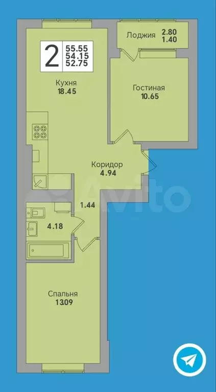 2-к. квартира, 55,6 м, 5/8 эт. - Фото 1