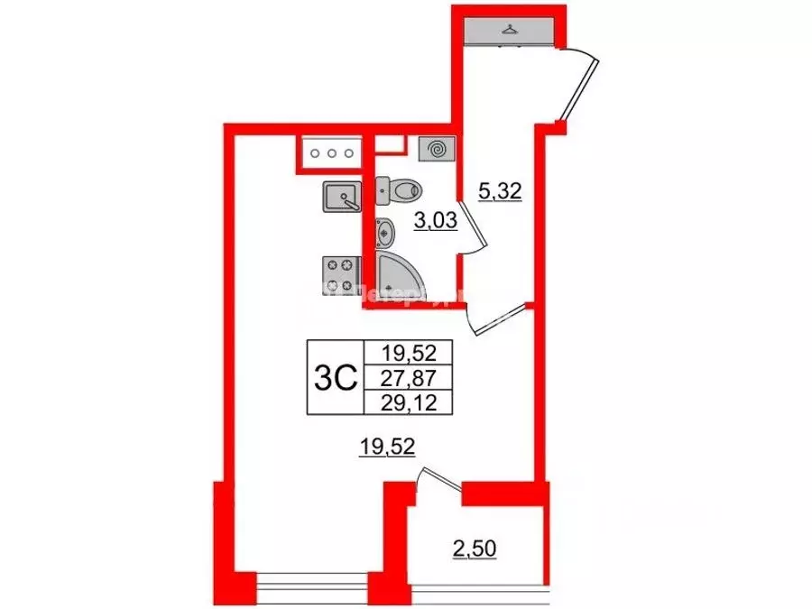 Студия Санкт-Петербург Парашютная ул., 77к1 (27.6 м) - Фото 1