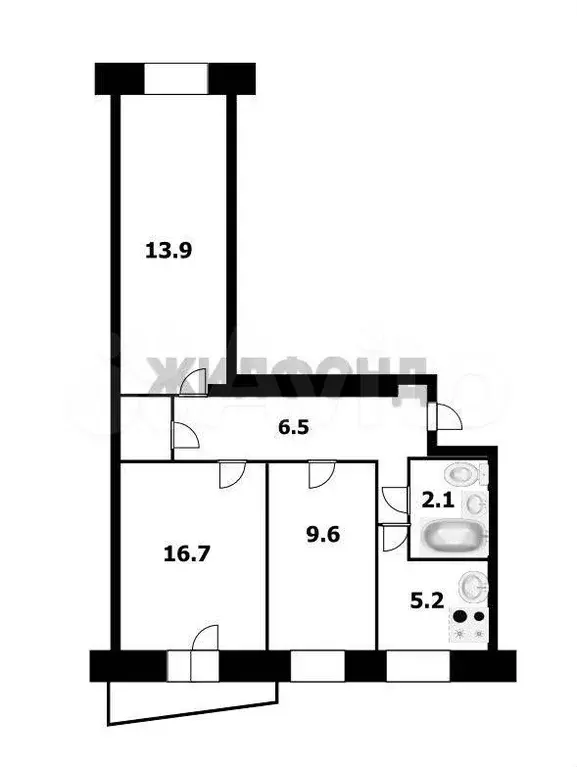 3-к. квартира, 55,3 м, 3/9 эт. - Фото 0