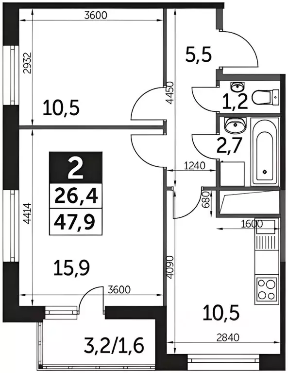 2-к кв. Московская область, Одинцово ул. Сколковская, 9А (50.0 м) - Фото 2