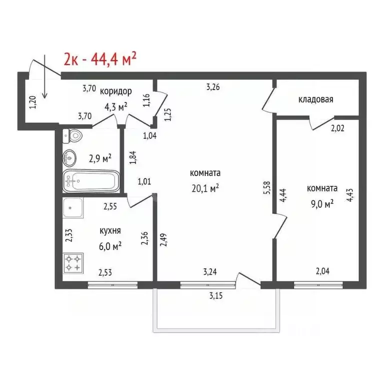 2-к кв. Свердловская область, Екатеринбург просп. Седова, 33 (44.4 м) - Фото 0