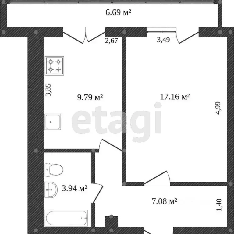 1-к кв. Белгородская область, Белгород Нагорная ул., 23 (39.0 м) - Фото 2