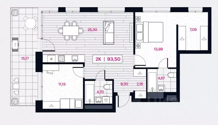 2-к кв. Омская область, Омск Пушкина 77 жилой комплекс (92.6 м) - Фото 1