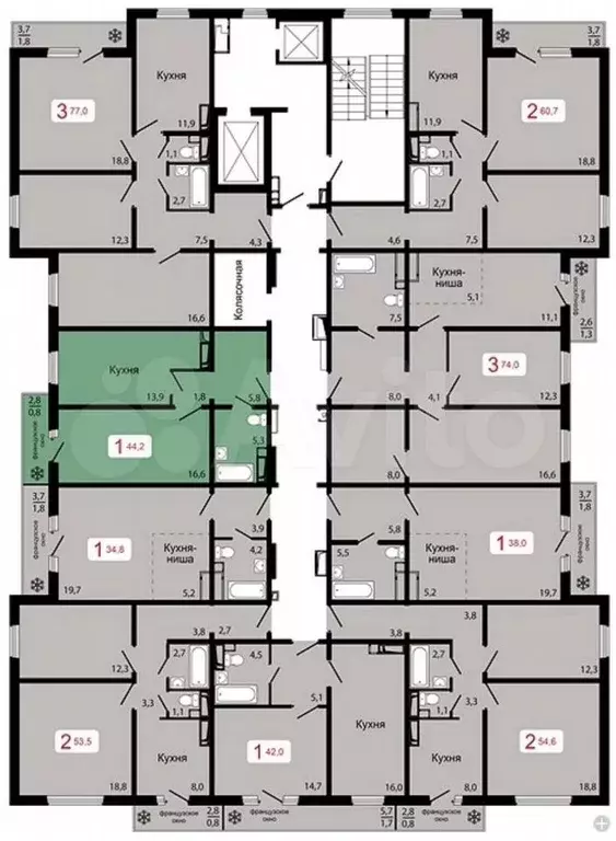 1-к. квартира, 44,2 м, 14/17 эт. - Фото 1